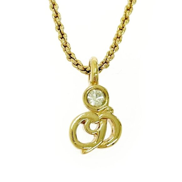 Christian Dior GP Rhinestone CD Logo Necklace Gold Necklace